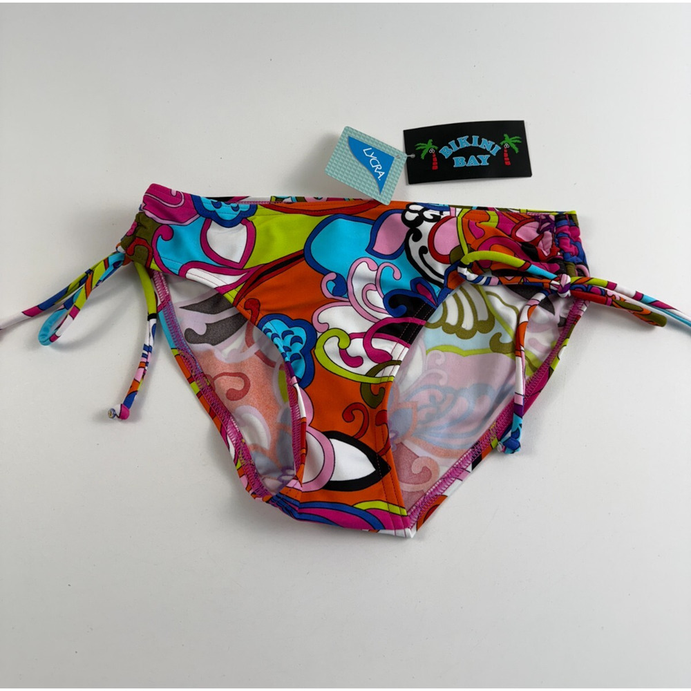 Bikini Bay Lowrider Bot Side Tied Colorful Bikini Bottom Multicolor Size 6 NWT
